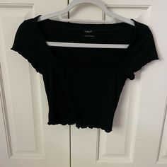 Nwot Out From Under Square Neck Crop Top Lettuce Hem Color: Black Size: Small Casual Black Crop Top With Scoop Neck, Casual Black Scoop Neck Crop Top, Black Cropped Tops By Urban Outfitters, Black Cropped Top From Urban Outfitters, Fitted Black Tops From Urban Outfitters, Urban Outfitters Black Casual Crop Top, Fitted Black Tops By Urban Outfitters, Urban Outfitters Black Cropped Crop Top, Urban Outfitters Black Cropped Top