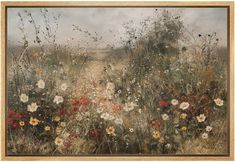 an oil painting of flowers in a field