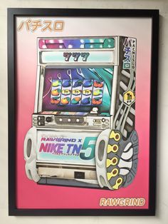 a painting of a slot machine on the wall