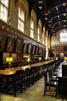 the long tables are lined up against the wall in the dining hall at hogwarts