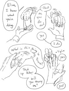 a drawing of hands with different expressions and words