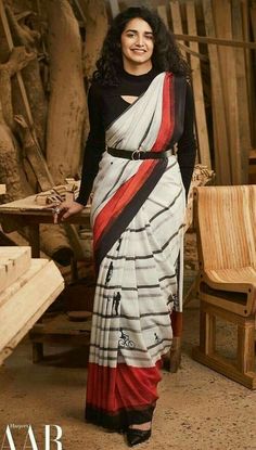 Saree With Shirt Style Blouse, Cotton Saree Draping, Western Blouse Designs, Saree Styling, Saree Looks