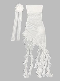 Color: White Material: Polyester, Mesh Ruffle rosette Hight-cut details Transperent fabric Ruffled & draped detailing Delicate dry clean Protect accessory before washing Cool iron Sample size S Our Style No. ZC_GOTA White Spring Dresses With Ruffles And Draped Shape, Spring Draped Dresses With Ruffles, Spring Ruffled Draped Dresses, Spring Draped Mini Dress With Ruffles, Blazer Mini Dress, Sequin Maxi Dress, Sequin Maxi, End Of Season Sale, Sequin Mini