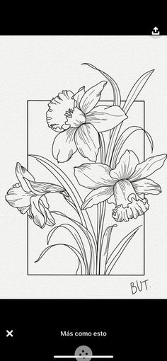 a black and white drawing of flowers in a square frame with the words, me come est