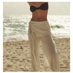 **New** $70 Free People Pasadena Pants! So Breezy And Just As Effortless, Beachy Pants From Our Free-Est Collection Are The Perfect Elevated Staple. Easily Thrown Over Your Swimwear Or Cozied-Up With An Oversized Sweater, You’ll Be Reaching For These From This Season To The Next. Features: - Size: Various - Color: Ivory - Fit: Low-Slung, Loose Wide-Leg Silhouette - Pull-On Design - Panel Overlay At The Waist - Beaded Tie Closure - Semi-Sheer Woven Fabrication - 100% Cotton Measurements For A Siz Chic Fitted Wide Leg Beach Pants, White High-waisted Beachwear Bottoms, Chic Fitted Wide Leg Pants For Beach, White Tie-side Pants For Beach Season, Elegant White Wide Leg Pants For Vacation, Elegant High-waisted Beach Pants, Chic High-waisted Beach Pants, White Tie-side Bottom Pants For Summer, White Tie-side Bottom Pants For The Beach