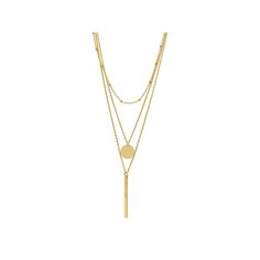 Finish off your ensemble with a touch of bohemian flair in this 14k gold plated Adornia layered pendant necklace.PRODUCT FEATURES Chain length: 16-18 in. + 2-in. extender Chain type: link Pendant length: 1.25 in. Nickel free Metal: stainless steel Plating: 14k gold Finish: polished Packaging: pouch Size: 18". Color: Yellow Gold Tone. Gender: female. Age Group: adult. Minimalist Multi-strand Yellow Gold Necklace, Gold Dainty Coin Necklace For Layering, Dainty Gold Coin Necklace For Layering, Gold Layered Necklace With Round Pendant And Double Chain, Elegant Gold Layered Necklace With Round Pendant, Layered Gold Plated Jewelry As Gift, Elegant Gold Drop Necklace For Layering, Gold Plated Multi-strand Necklace Gift, Gold-tone Multi-strand Jewelry Gift