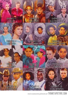 many different types of women in costumes and hair styles, all with names on them