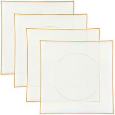 four white and gold square plates on a white background