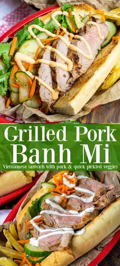 grilled pork banh mi with vegetables and pickles