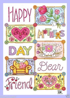 a cross stitch pattern with the words happy mother's day and friends on it