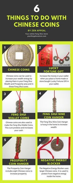 the instructions for how to make coins with chinese coins and other things that are on display