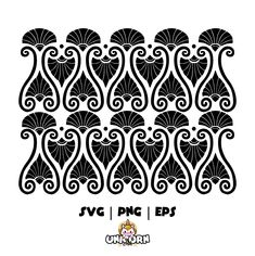 black and white art nouveau design with swirls on the sides, in an ornate pattern