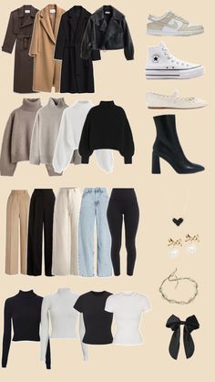 A wardrobe capsule to get inspired Capsule Wardrobe Casual Minimalist, Capsule Wardrobe 2025 Summer, Minimalist Chic Capsule Wardrobe, Basic Womens Wardrobe, Capsule Wardrobe Aesthetic Vision Board, Time Capsule Closet, Winter Basics Wardrobe Minimal Classic, Basic Work Outfits Casual, Capsule Wardrobe Vision Board