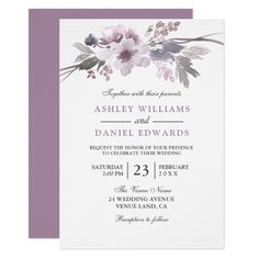 a wedding card with pink flowers and greenery