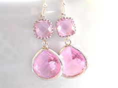 Wedding Jewelry, Pink Earrings, Silver, Soft Pink, Light Pink,Bridesmaid Earrings,Bridesmaid Gifts,B Pink Drop Crystal Earrings For Party, Pink Drop Crystal Earrings For Wedding, Pink Earrings For Bridesmaids, Pink Earrings For Bridesmaid Gift, Pink Jewelry For Bridesmaids, Pink Crystal Drop Earrings For Anniversary, Elegant Pink Crystal Drop Earrings, Pink Dangle Crystal Earrings For Wedding, Elegant Pink Sterling Silver Crystal Earrings