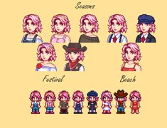 an image of some people in different outfits and hats with the names of their characters