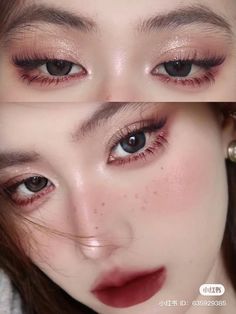 Shiny Nose Makeup, Subtle Dark Eye Makeup, Maquillaje Douyin, Douyin Eye Makeup, Eyeshadow Korean, Christmas Eyeshadow Looks, Christmas Eyeshadow, Under Eye Makeup, Eye Shadow Makeup