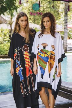 Enjoy this short caftan cover-up. It is ideal for wearing around the house, dressing it up to go out to lunch, or even making a statement on your vacation, or cruise. Hand-painted design made with love by our extended family in Bali. Diy Jumpsuit From Dress, Short Poncho, Plus Size Online Shopping, Traveling Fashion, Wide Dress, House Dressing, Poncho Dress, Short Tunic, Womens Poncho