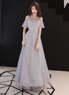 Light Grey Tulle A-line Simple Long Party Dress, Grey Evening Dresses – Cutedressy Grey Evening Dresses, Simple Prom Dress Long, Grey Prom Dress, Long Party Dress, Color Rush, Evening Dress Fashion, Prom Dress Shopping, Short Bridesmaid Dresses, Slim Dresses