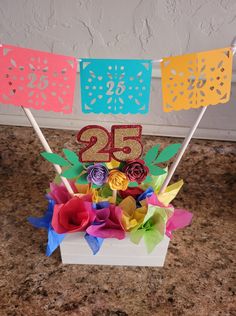 a birthday cake with flowers and candles on it