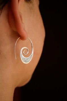 Small Tribal Spiral Hoop Earrings in Sterling Silver Fake Gauge Earrings, Boho Hoop Earrings, Earring Hoops, Mother Of Pearl Earrings, Spiral Earrings, Gauged Earrings, Statement Drop Earrings, Eco Friendly Jewelry, Cool Gifts For Women