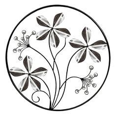 a black and white drawing of flowers in a circle