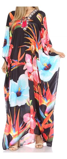 Sakkas gorgeous long flowy beautiful caftan swimwear dress Size Type: One SizeSize: US (0-3X), EU (34-54), UK (6-26)Max bust size: 54 inches (138cm)Length: 56 inches (142 cm) Approximately, Measured shoulder to hem. Department: Women'sItem Type: DressFit Type: Long & RelaxedSleeve Length: Short SleeveSleeve Type: Bell SleeveMaterial: 100% Poly CrepeMaterial Opacity: OpaqueNeckline: Scoop NeckWash Care: Hand wash separately in cold water. Line dry. Pattern: Patterned, GeometricOccasion: CasualSty Kaftan Dress Boho, Long Caftan Dress, Ladies Caftan, Evening Scarf, Embroidered Caftan, Latest Summer Fashion, Flowy Design, Long Beach Dress, Swimwear Dress