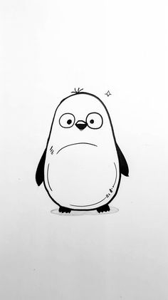 a black and white drawing of a penguin with an angry look on it's face