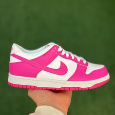 Nike Dunk Low Laser Fuchsia Size 6.5y Ds Hot Pink Nike Dunks Low, Pink Skate Shoes With Rubber Sole And Round Toe, Nike Pink Skate Shoes With Boost Midsole, Custom Nike Pink Sneakers With Branded Insole, Pink Nike Skate Shoes With Rubber Sole, Custom Pink Sneakers With Contrast Sole, Pink Slip-on Custom Sneakers With Rubber Sole, Nike Pink Skate Shoes With Contrast Sole, Pink Nike Skate Shoes With Contrast Sole