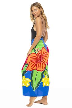 Generously sized, this black Hand-Painted Hibiscus Sarong Swim Cover Up is 73 x 46 inches; great for use as a quick-drying beach blanket or pareo beach wrap Sarong beach cover up includes a natural coconut shell sarong clip for easy tying and an authentic island look; just pull the fabric edges through and cinch to fit Silky soft rayon breathes well and stays cool on the skin, in a gorgeous hand-painted motif that takes you straight to the islands; no running or fading High-quality fabric drapes Hawaiian Multicolor Sarong With Tropical Print, Hawaiian Printed Sarong For Beach Cover-up, Hawaiian Printed Sarong For Vacation, Multicolor Tropical Print Sarong For Vacation, Printed Tropical Sarong For Swimming, Hawaiian Printed Sarong For Poolside, Hawaiian Printed Sarong For Beach Party, Hawaiian Style Printed Sarong For Beach Party, Hawaiian Tropical Print Sarong For Beach Party