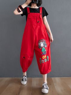 Uoozee Oversized Overalls, Red Overalls, Straps Jumpsuit, Jeans Overall, Estilo Hippie, Black Overalls, Half Sleeve Shirts, Dress Shirt Sleeves, Spring Women