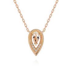 This enchanting pear morganite necklace showcases a captivating, pinkish morganite gemstone, expertly cut into a graceful pear shape.  Perfect for adding a touch of elegance to any outfit, this necklace is a beautiful blend of timeless charm and modern sophistication. Pear Shaped Morganite Diamond Necklace, Dainty Necklace,Rose Gold Morganite Necklace ● Material : 14k Rose Gold  ● Diamond Cut: Round ● Morganite Cut: Drop ● Product weight - 2.20 grams ● Number of Stones: 2  Diamond, Morganite ● S Morganite Necklace, Morganite Gemstone, Tiny Pendant, Rose Gold Morganite, Morganite Diamond, Necklace Rose Gold, Necklace Rose, Necklace Dainty, Rose Gold Diamonds