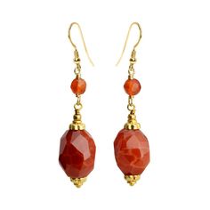 Fire agate and carnelian earrings with gold filled hooks. Stones: Carnelian, Fire Agate Stone Size: Bottom stone Approx. 3/4" long x 1/2" wide Dimensions: Approx. 2 1/4" long Style: Hook Material: Gold Filled Made in: USA Carnelian Earrings, Fire Agate, Gold Filled Earrings, Long Style, Agate Stone, Gold Filled, Agate, Made In Usa, Jewelry Making