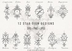 12 star sign designs svg - png - jpegs