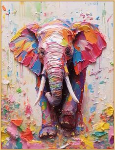 an elephant is painted with multicolored paint