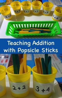 teaching addition with popsicle sticks is fun for the kids to practice numbers and counting