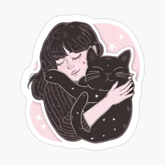 a girl hugging her cat sticker