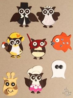 several different types of owls and birds on a piece of paper with googly eyes