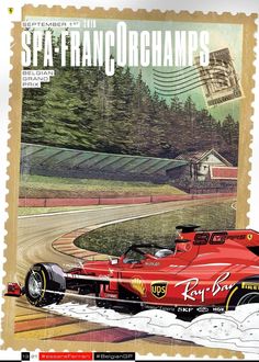 #ad Ferrari F1 Belgian Grand Prix 2019 Spa Francorchamps High-Quality Art Poster # Ferrari Sign, Belgium Grand Prix, Retro Style Posters, Red Race, Belgian Grand Prix