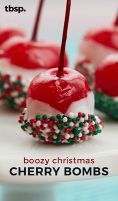 These vodka-soaked cherries are sure to be a hit at any adult holiday party. Cherry Christmas, Christmas Appetizers Party, Christmas Cocktails, Christmas Cooking, Christmas Appetizers, Party Desserts