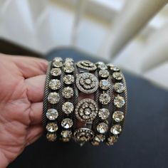 This Is A Statement Piece! Vintage Tsarina Gunmetal Bling Bracelet Weighs 4.6 Oz, Mesh Backing Is Comfortable To Wear As Well. I Bought This Back In The Bling Days When I Worked In An Office And Never Wore It. Retail $280 With Tags Still Attached. Cuff Style Bracelet That Fits Many Sizes And It's A Bit Stretchy/Flexible To Get On Unlike Many Cuff Bracelets. It Is High Quality With No Discoloration Of The "Rhinestones" . Shine Like Cubic Zirconia. Beautify Intricate Piece. Wear It Out In The Sun Silver Jeweled Bracelets For Party, Adjustable Silver Jeweled Bracelet, Silver Embellished Metal Bracelets, Silver Metal Bracelet With Jewels, Silver Metal Bracelets With Jewels, Jeweled Silver Cuff Bracelet, Glamorous Silver Cuff Bracelet With Rhinestones, Silver Jeweled Bracelet For Formal Occasions, Elegant Silver Cuff Bracelet With Bling