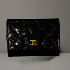 100% Authentic Classic Card, Black Caviar, Chanel Bags, Card Holder Wallet, Chanel Bag, Chanel Classic, Gold Hardware, New Color, Card Holder