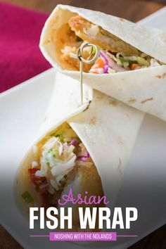 This Asian Fish Wrap is made easy using Janes ultimates Fish Products and their deliciously crispy Panko Breaded Fillet of Sole. The punch of flavor comes from a Sriracha mayo and Asian slaw. Asian Fish, Sandwich Wraps Recipes, Wraps Recipes, Fish Wrap, Slow Cooker Ham, Asian Slaw