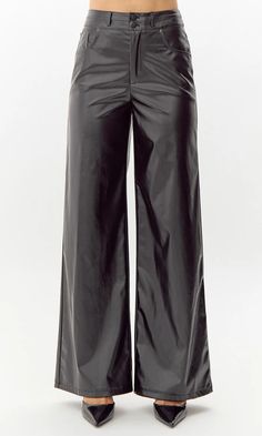 Justin Vegan Leather Wide Leg Pant Trouser | Greylin Collection – Greylin Collection | Women's Luxury Fashion Clothing Pant Trouser, Sweater Jumpsuit, Luxury Women Fashion, Wide Leg Pant, Low Iron, Lay Flat, Wide Leg Pants, Vegan Leather, Leather Pants