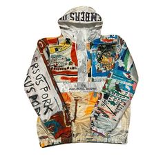 Brand New With Tags, Members Only X Jean-Michel Basquiat Windbreaker Jacket Multicolor Size Small Available. Limited Edition Collaboration. White Hooded Graphic Print Outerwear, White Hooded Outerwear With Graphic Print, White Patchwork Windbreaker For Outdoor, White Graphic Print Windbreaker For Streetwear, White Patchwork Windbreaker For Streetwear, White Graphic Print Outerwear For Spring, White Casual Windbreaker With Graphic Print, Casual White Windbreaker With Graphic Print, Urban Multicolor Windbreaker For Spring