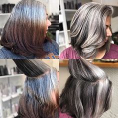 Grey Hair Lowlights, Brown Hair Pictures, Dimensional Hair Color, Layered Lob, Gorgeous Gray Hair