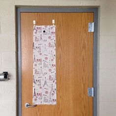 a door with a towel hanging on it