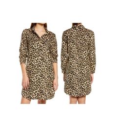 This Nordstrom Pajama Dress Is A Must-Have For Any Animal Print Lover. The Nightgown Features A Collared Neckline, Long Sleeves With Button Cuffs, And A Button Closure. The Multicolor Leopard Print On 100% Cotton Flannel Fabric Adds A Touch Of Playfulness To The Dress, Making It Perfect For Any Season. The Dress Is Machine Washable And Comes In Size Medium. Casual Sleepwear For Fall, Fall Sleepwear For Bedtime, Casual Long Sleeve Dresses For Pajama Party, Nordstrom Pajamas, Pajama Dress, Flannel Pajamas, Flannel Fabric, Night Shirt, Cotton Flannel