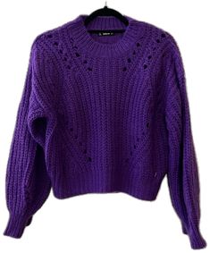 Purple Textured Knit Sweater For Fall, Winter Purple Knit Sweater, Purple Knit Winter Sweater, Purple Knit Sweater For Winter, Purple Acrylic Sweater For Fall, Purple Knit Sweater For Fall, Fall Purple Acrylic Sweater, Winter Purple Acrylic Sweater, Purple Knitted Acrylic Sweater