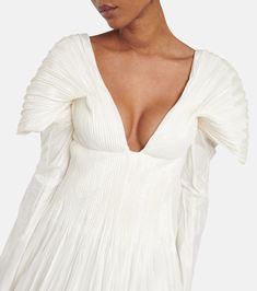 Bridal Tabitha silk gown in white - Danielle Frankel | Mytheresa Wedding Dress With Draped Folds, Wedding Dress With Folds And Fitted Bodice, Wedding Silk Dress With Folds, Silk Wedding Dress With Folds, Silk Off-shoulder Gown With Fitted Bodice, Silk Pleated Gown For Wedding, Silk Pleated Wedding Gown, Off-shoulder Ruched Wedding Gown, Off-shoulder Gown With Pleated Bodice